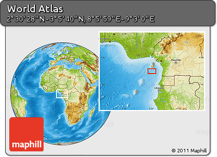 Physical Location Map of the Area around 2° 48' 4" N, 8° 34' 29" E
