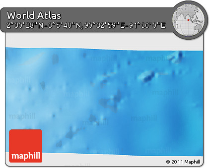 Shaded Relief 3D Map of the Area around 2° 48' 4" N, 91° 1' 30" E