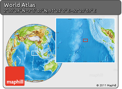 Physical Location Map of the Area around 2° 48' 4" N, 91° 52' 30" E