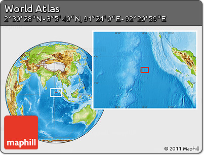Physical Location Map of the Area around 2° 48' 4" N, 91° 52' 30" E