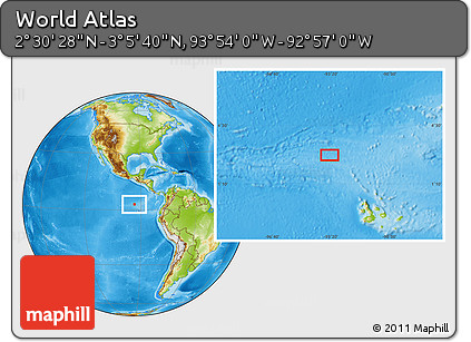 Physical Location Map of the Area around 2° 48' 4" N, 93° 25' 30" W