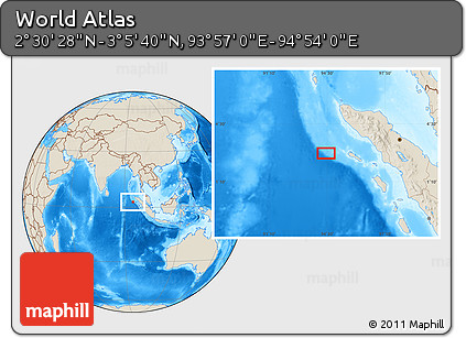 Shaded Relief Location Map of the Area around 2° 48' 4" N, 94° 25' 30" E