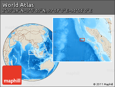 Shaded Relief Location Map of the Area around 2° 48' 4" N, 94° 25' 30" E