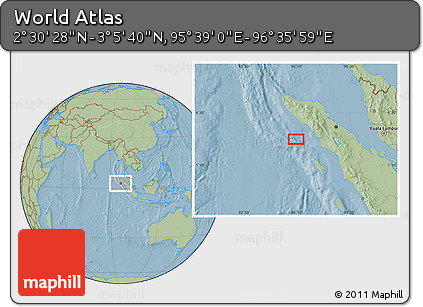 Savanna Style Location Map of the Area around 2° 48' 4" N, 96° 7' 30" E, hill shading