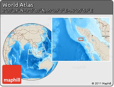 Shaded Relief Location Map of the Area around 2° 48' 4" N, 96° 7' 30" E