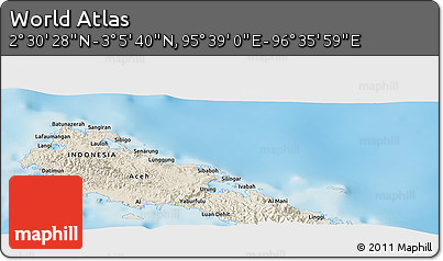 Shaded Relief Panoramic Map of the Area around 2° 48' 4" N, 96° 7' 30" E