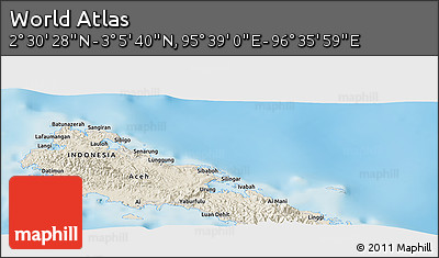 Shaded Relief Panoramic Map of the Area around 2° 48' 4" N, 96° 7' 30" E