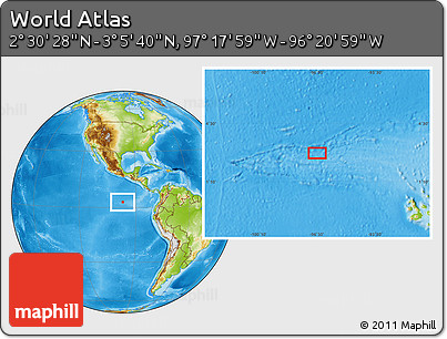 Physical Location Map of the Area around 2° 48' 4" N, 96° 49' 29" W