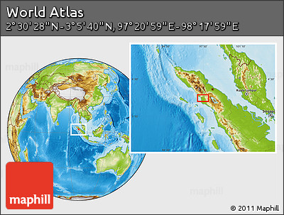 Physical Location Map of the Area around 2° 48' 4" N, 97° 49' 29" E