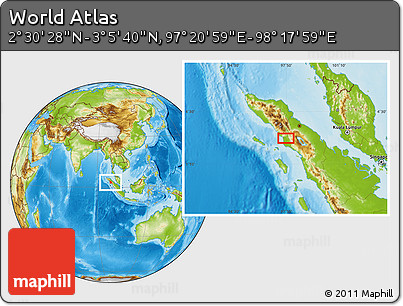 Physical Location Map of the Area around 2° 48' 4" N, 97° 49' 29" E