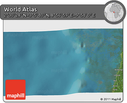 Satellite 3D Map of the Area around 2° 48' 4" N, 9° 25' 30" E