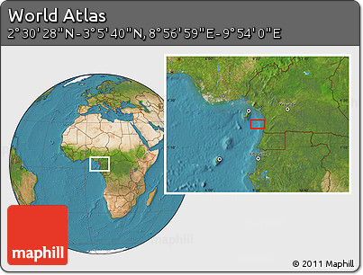 Satellite Location Map of the Area around 2° 48' 4" N, 9° 25' 30" E
