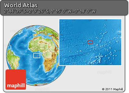 Physical Location Map of the Area around 2° 27' 3" S, 0° 46' 30" W