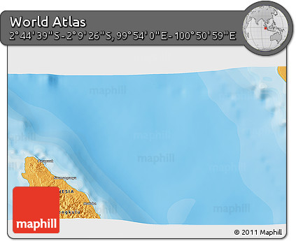 Political 3D Map of the Area around 2° 27' 3" S, 100° 22' 30" E