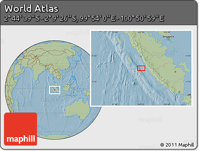 Savanna Style Location Map of the Area around 2° 27' 3" S, 100° 22' 30" E, hill shading