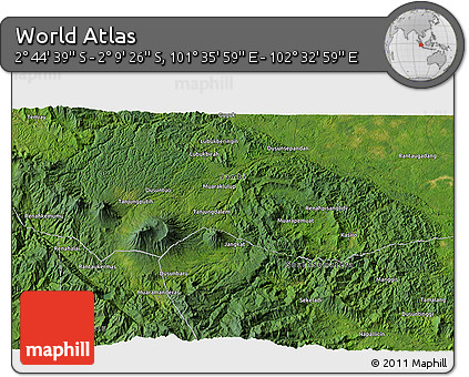 Satellite 3D Map of the Area around 2° 27' 3" S, 102° 4' 29" E