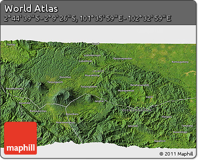 Satellite 3D Map of the Area around 2° 27' 3" S, 102° 4' 29" E