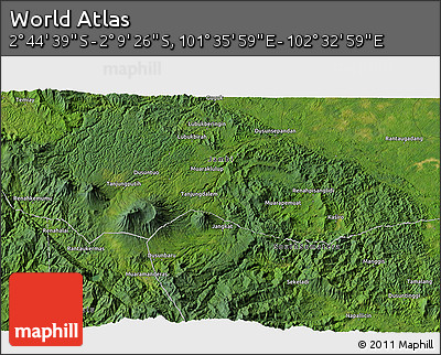 Satellite 3D Map of the Area around 2° 27' 3" S, 102° 4' 29" E