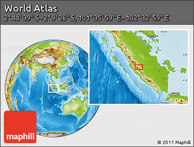 Physical Location Map of the Area around 2° 27' 3" S, 102° 4' 29" E