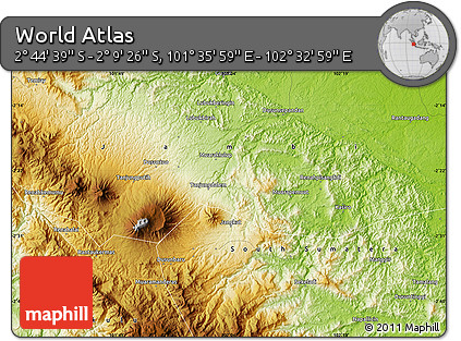 Physical Map of the Area around 2° 27' 3" S, 102° 4' 29" E