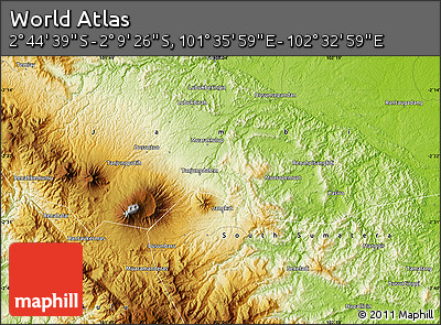 Physical Map of the Area around 2° 27' 3" S, 102° 4' 29" E