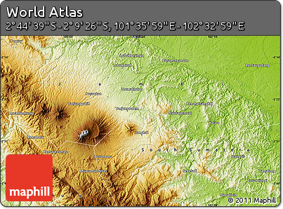 Physical Map of the Area around 2° 27' 3" S, 102° 4' 29" E