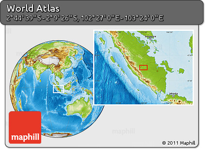 Physical Location Map of the Area around 2° 27' 3" S, 102° 55' 30" E