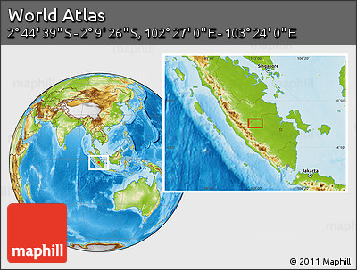 Physical Location Map of the Area around 2° 27' 3" S, 102° 55' 30" E