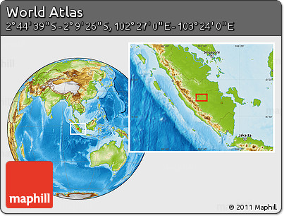Physical Location Map of the Area around 2° 27' 3" S, 102° 55' 30" E