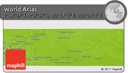 Physical Panoramic Map of the Area around 2° 27' 3" S, 102° 55' 30" E