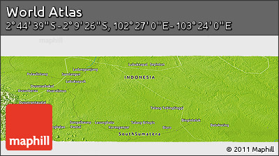 Physical Panoramic Map of the Area around 2° 27' 3" S, 102° 55' 30" E