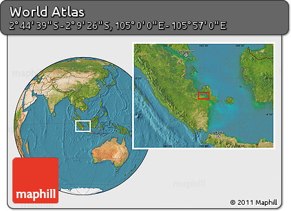 Satellite Location Map of the Area around 2° 27' 3" S, 105° 28' 29" E