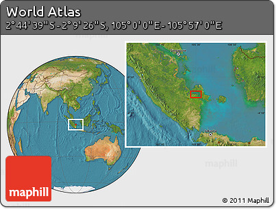 Satellite Location Map of the Area around 2° 27' 3" S, 105° 28' 29" E