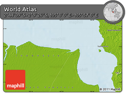 Physical Map of the Area around 2° 27' 3" S, 105° 28' 29" E