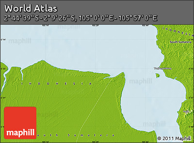 Physical Map of the Area around 2° 27' 3" S, 105° 28' 29" E