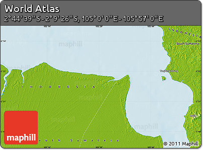 Physical Map of the Area around 2° 27' 3" S, 105° 28' 29" E