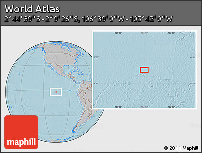 Gray Location Map of the Area around 2° 27' 3" S, 106° 10' 30" W, hill shading