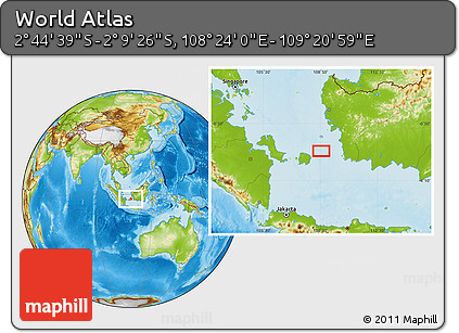 Physical Location Map of the Area around 2° 27' 3" S, 108° 52' 30" E