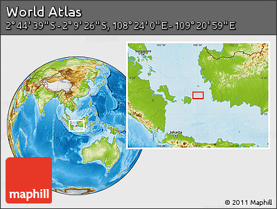 Physical Location Map of the Area around 2° 27' 3" S, 108° 52' 30" E