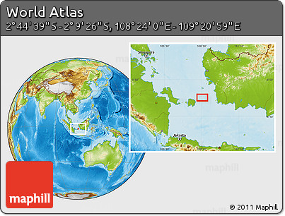 Physical Location Map of the Area around 2° 27' 3" S, 108° 52' 30" E