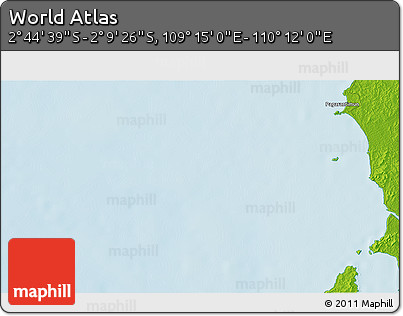 Physical 3D Map of the Area around 2° 27' 3" S, 109° 43' 29" E