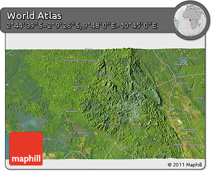 Satellite 3D Map of the Area around 2° 27' 3" S, 10° 16' 30" E