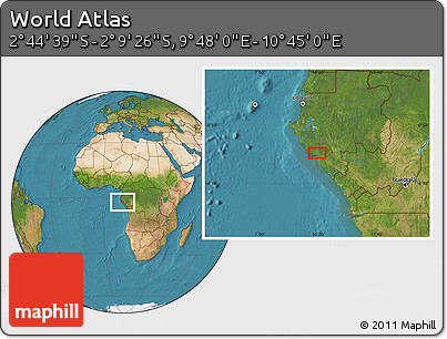 Satellite Location Map of the Area around 2° 27' 3" S, 10° 16' 30" E