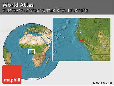 Satellite Location Map of the Area around 2° 27' 3" S, 10° 16' 30" E