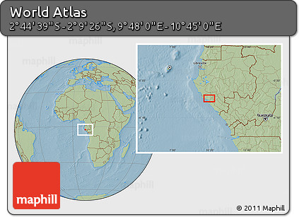 Savanna Style Location Map of the Area around 2° 27' 3" S, 10° 16' 30" E, hill shading
