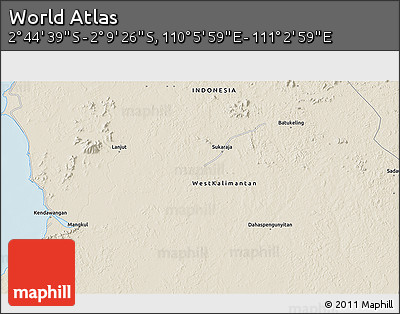 Shaded Relief 3D Map of the Area around 2° 27' 3" S, 110° 34' 29" E