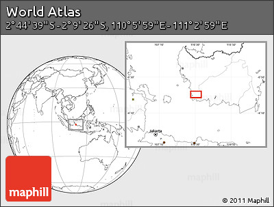 Blank Location Map of the Area around 2° 27' 3" S, 110° 34' 29" E