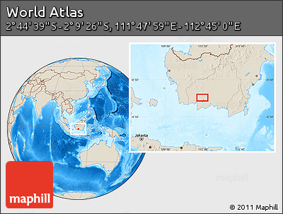 Shaded Relief Location Map of the Area around 2° 27' 3" S, 112° 16' 30" E