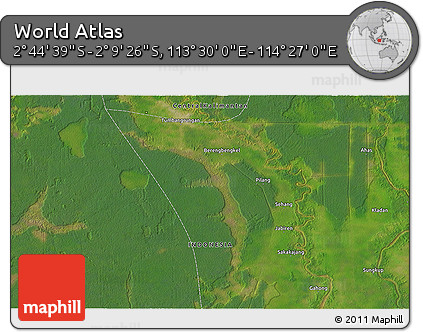 Satellite 3D Map of the Area around 2° 27' 3" S, 113° 58' 29" E