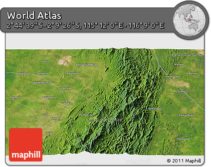 Satellite 3D Map of the Area around 2° 27' 3" S, 115° 40' 30" E